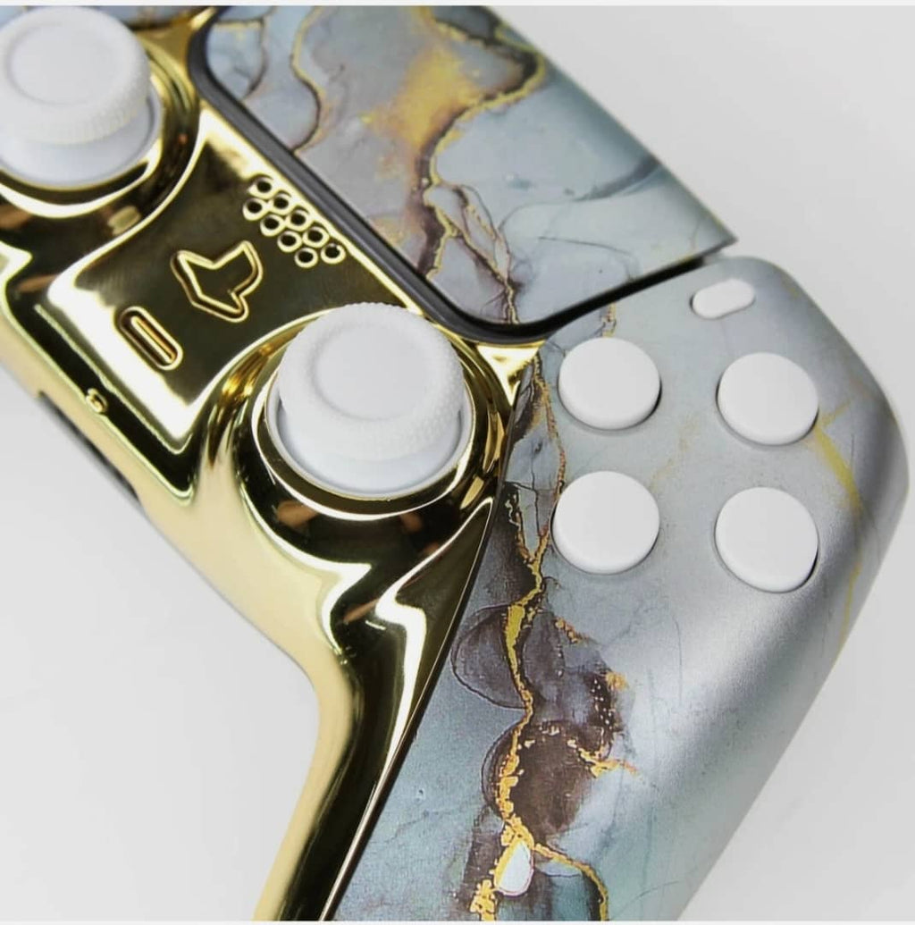 Manette PS5 Luxe : Marbre Marin et Or Liquide