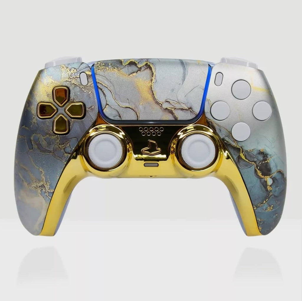 Manette PS5 Luxe : Marbre Marin et Or Liquide