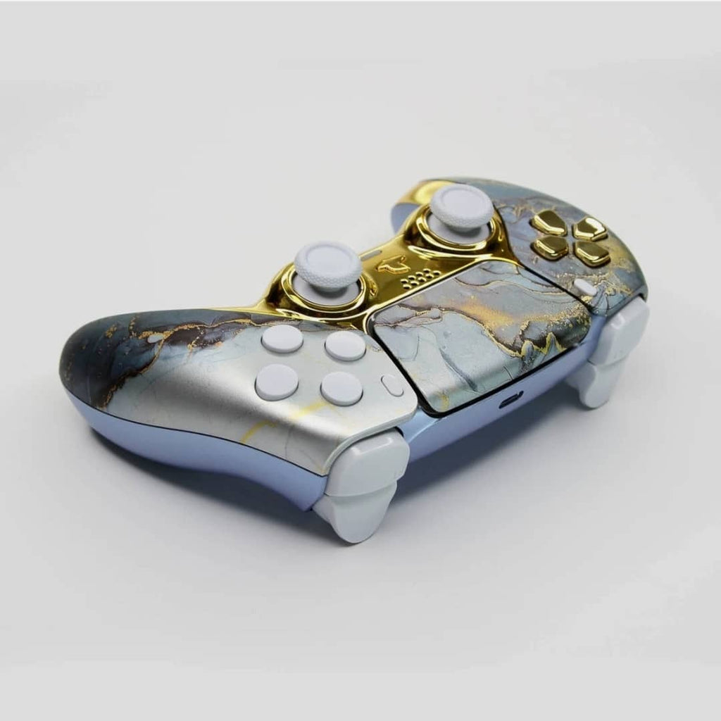 Manette PS5 Luxe : Marbre Marin et Or Liquide